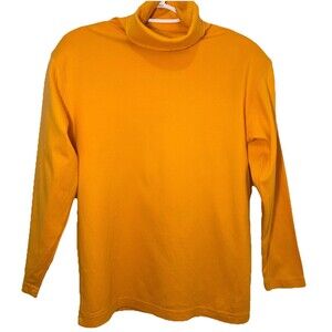 Preston & York Mustard Yellow Cotton Turtleneck Top Shoulder Pads Size M